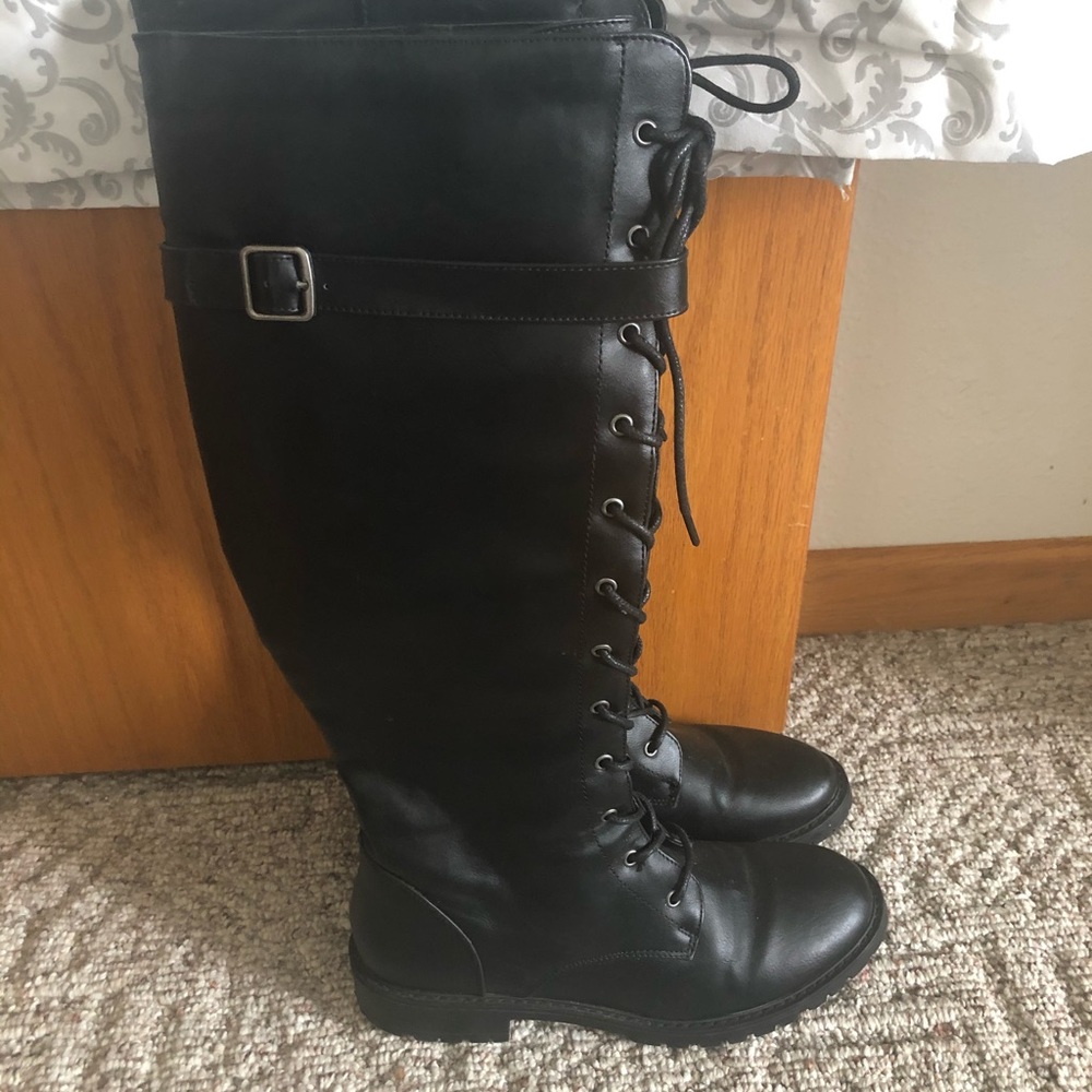 Black knee high combat boots